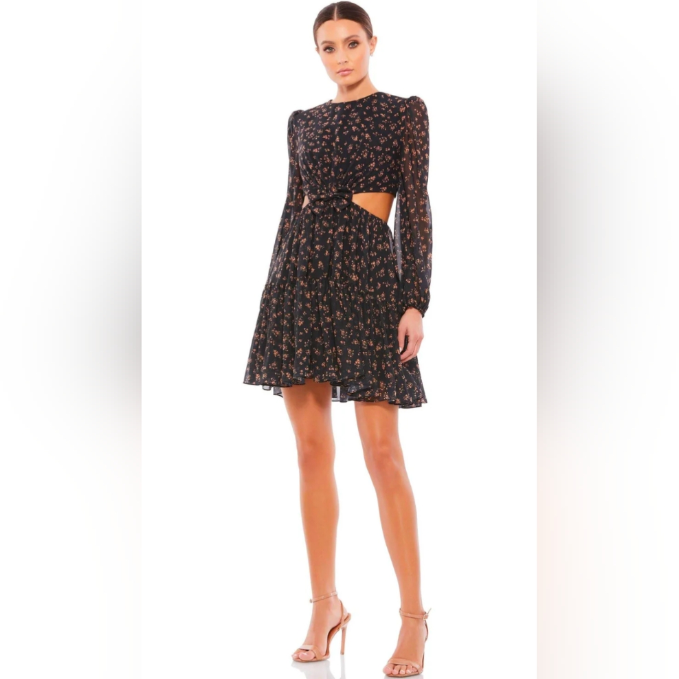 Nwt Mac Duggal 55432 Long Sleeve Floral Cocktail Dress 0